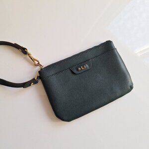 Ralph Lauren Leather Wristlet - Dark Green with gold hardware